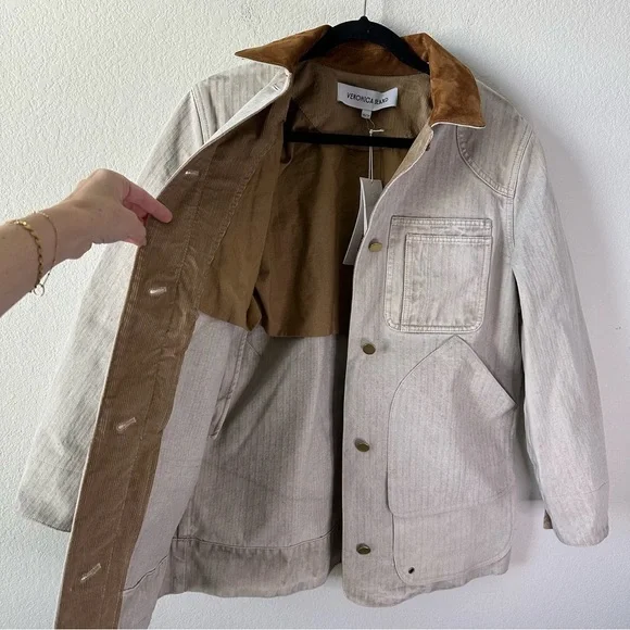 NWT Veronica Beard Abbas Barn Jacket in Oatmeal Suede Collar SZ XS - Picture 6 of 11